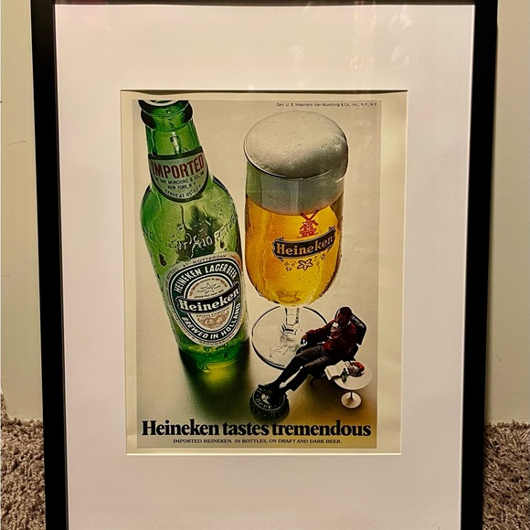 Heineken Other - Framed Vintage 1970 Heineken Beer Print Advertisement